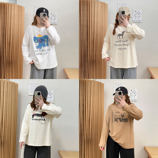 t恤女秋冬爆款 胖mm简约德绒长袖 设计感小众卡通上衣 女装 宛宛大码