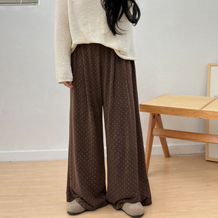 胖mm高腰显瘦宽松慵懒风阔腿裤 宛宛大码 新款 女秋季 波点针织糯米裤