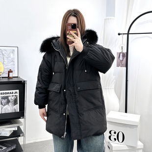 时尚 200斤特大码 胖mm中长款 新款 狐狸大毛领外套 羽绒服女2024冬季