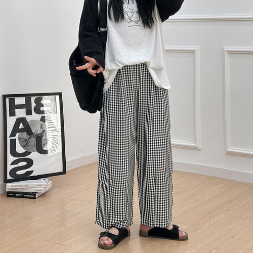 宛宛大码胖MM格子哈伦裤女夏季新款高腰显瘦遮胯宽松休闲裤百搭潮