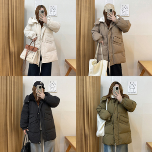 保暖冬季 宽松200斤收腰韩版 外套 白鸭绒羽绒服胖mm中长款 宛宛大码