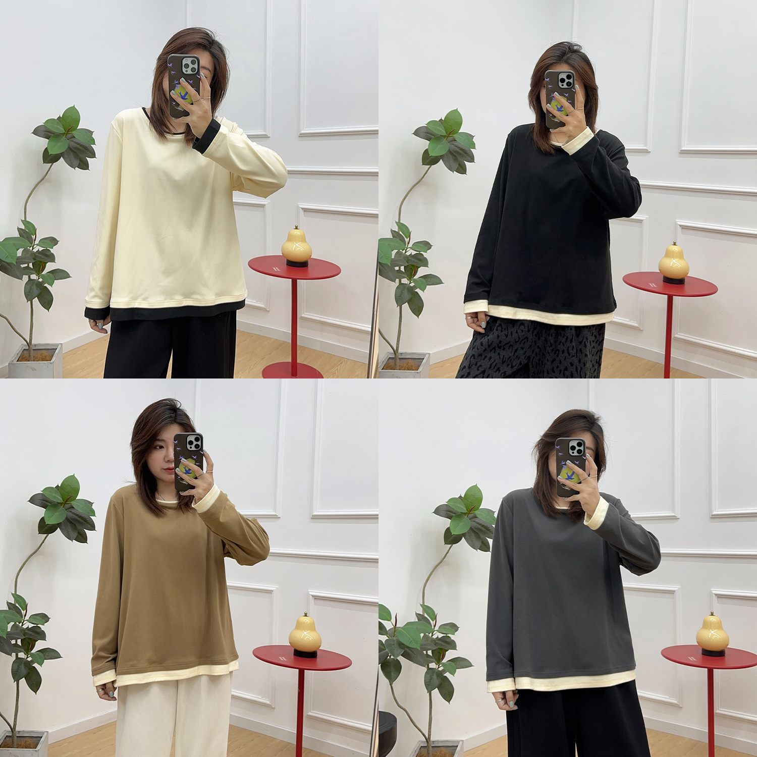 宛宛大码女装冬季假两件长袖T恤胖mm遮肚显瘦宽松打底衫德绒上衣