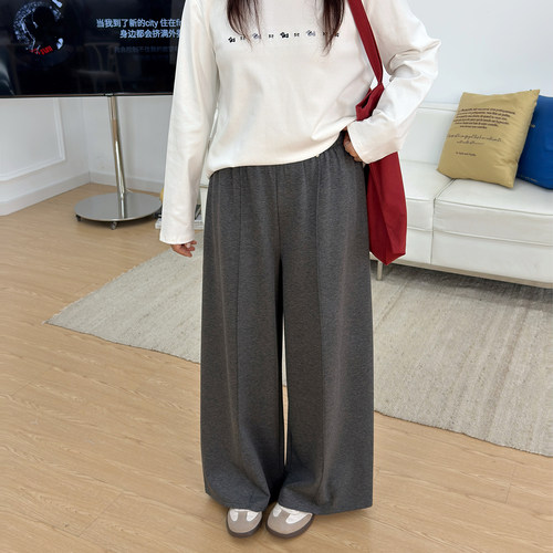 宛宛大码阔腿棉质休闲裤女春秋胖mm梨型身材粗腿宽胯直筒显瘦裤子