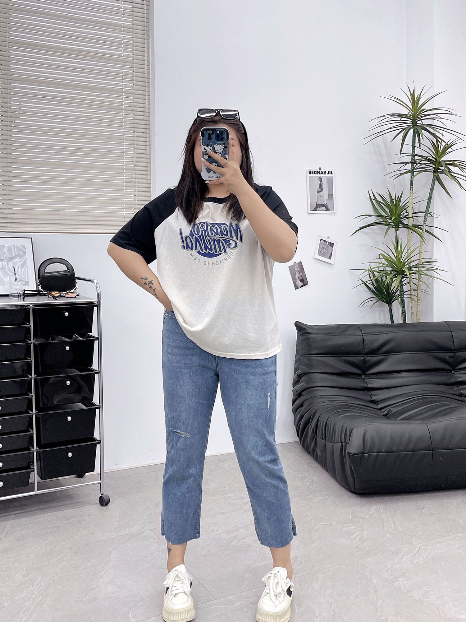 SUMMER THIN PLUS-SIZE WOMENS STRETCH STRAIGHT RIPPED BAGUETTE JEANS FAT MM SKINNY SMALL CROPPED CIGARETTE PANTS