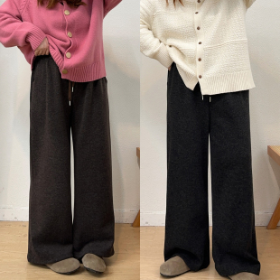 子垂感直筒长裤 女秋冬高腰休闲裤 胖mm保暖加绒毛呢阔腿裤 宛宛大码