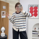 胖mm宽松遮肚显瘦内搭外穿开衫 女秋冬新款 条纹慵懒毛衣针织衫 大码