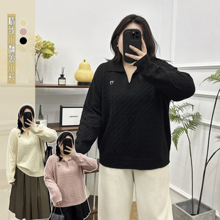 正肩T恤修身 大码 打底短袖 胖mm秋冬新款 套头翻领上衣 polo领针织衫