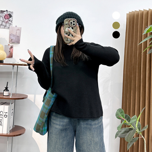 修身 大码 胖mm半高领毛衣打底针织衫 2023秋冬新款 显瘦内搭上衣 女装