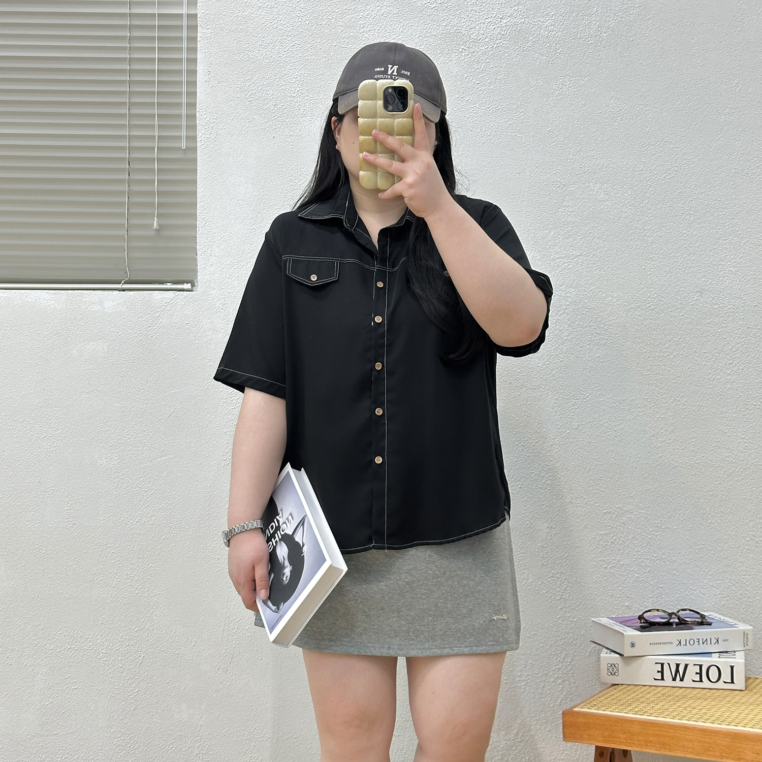 宛宛大码胖MM雪纺明线衬衫女夏短袖T恤显瘦遮肉通勤款气质百搭款