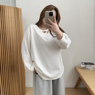 t恤女内搭长袖 宛宛大码 胖MM上衣灯笼袖 新款 宽松休闲秋衣外穿 春季