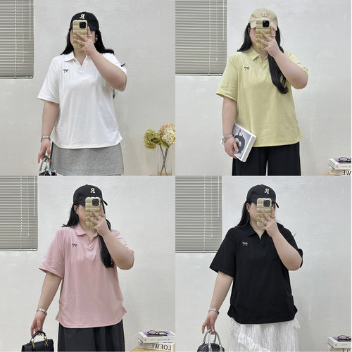 polo领刺绣抽褶T恤上衣