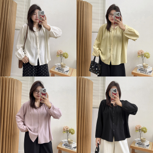 杏色法式 上衣胖MM春季 衬衫 宽松百搭长袖 洋气衬衣上衣 女装 宛宛大码