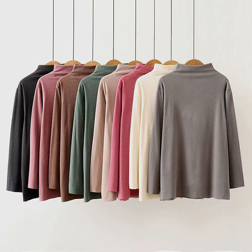 宽松半高领德绒打底衫