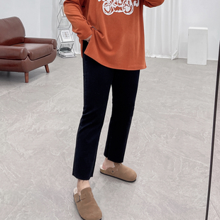 显瘦九分烟管裤 女胖mm春秋黑色高腰直筒修身 子 弹力牛仔裤 宛宛大码