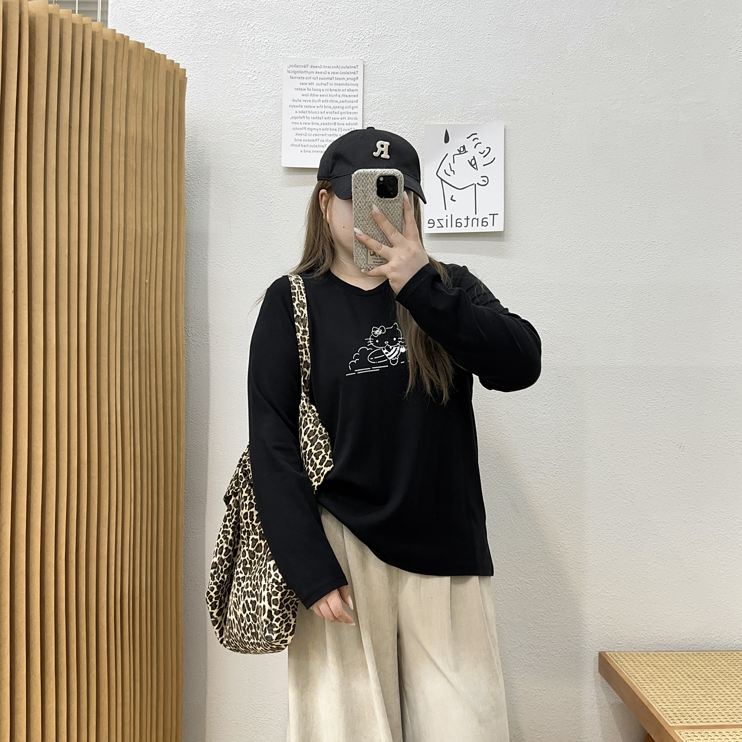 宛宛大码女装正肩t恤春秋胖mm显瘦松弛感字母印花简约遮肚子上衣