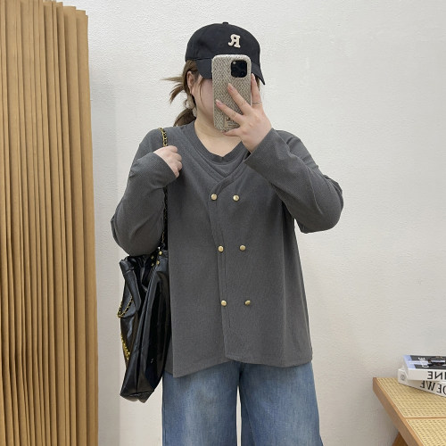 双排扣百搭休闲长袖T恤