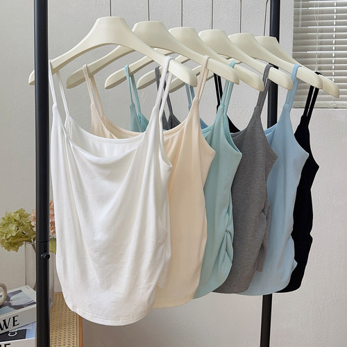 宛宛大码女装胖MM白色小吊带背心内搭春夏美背季褶皱外穿打底上衣