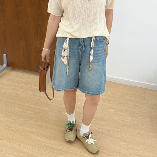 宛宛大码阔腿牛仔短裤女夏季新款胖mm显瘦小个子宽松直筒五分中裤