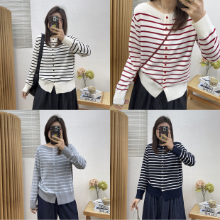 新款 女春装 胖mm宽松遮肚显瘦内搭外穿上衣 条纹毛衣针织衫 宛宛大码