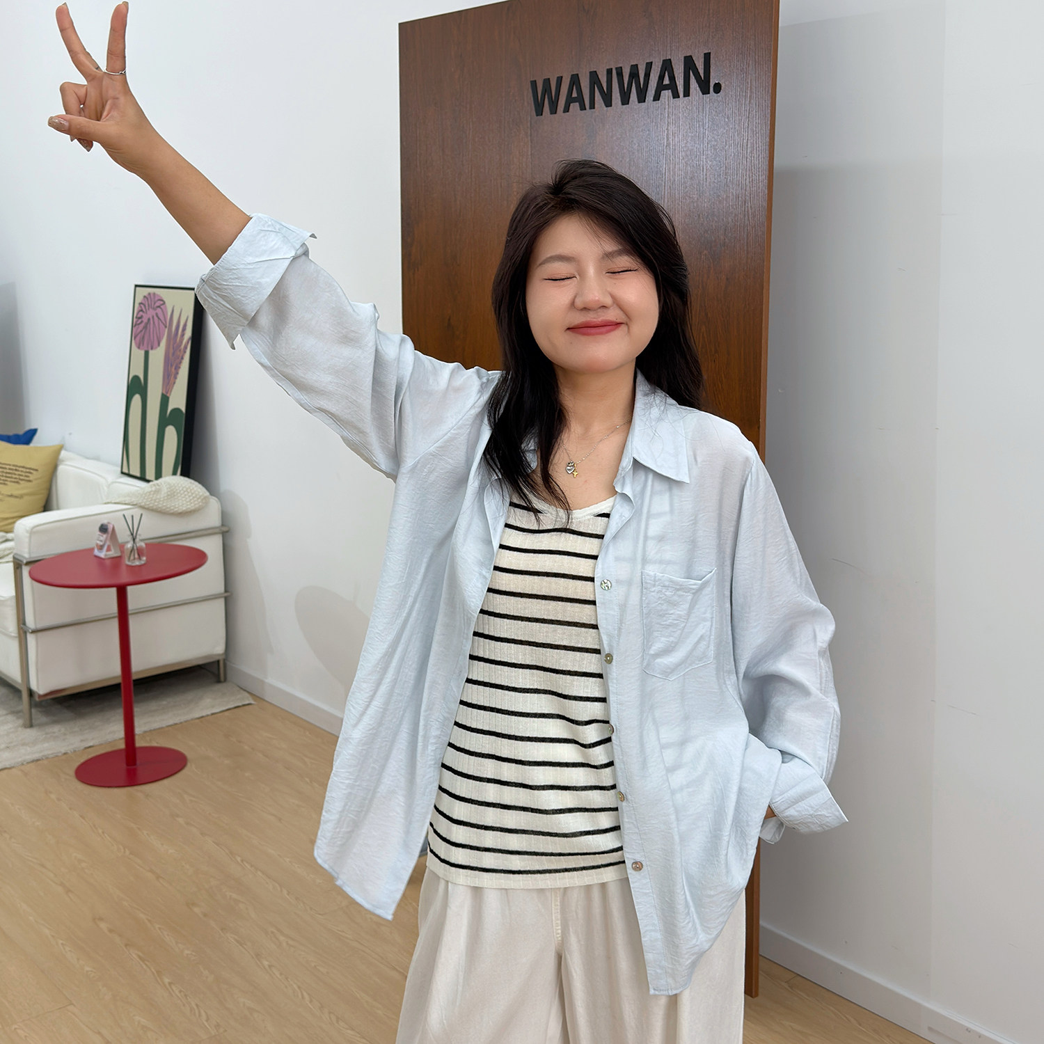 宛宛大码休闲薄款长袖衬衫女夏季新款防晒服衬衣胖mm遮肉显瘦上衣