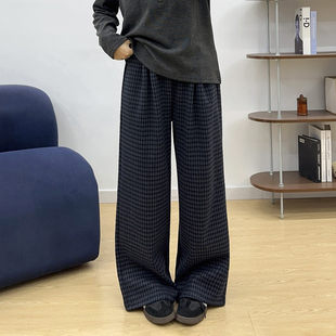 胖mm遮跨百搭显瘦长裤 宛宛大码 女冬季 加绒加厚休闲毛呢格子裤 女装