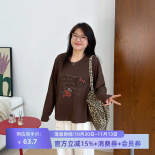 宛宛大码女装早秋新款休闲卡通长袖印花T恤胖mm圆领显瘦宽松上衣