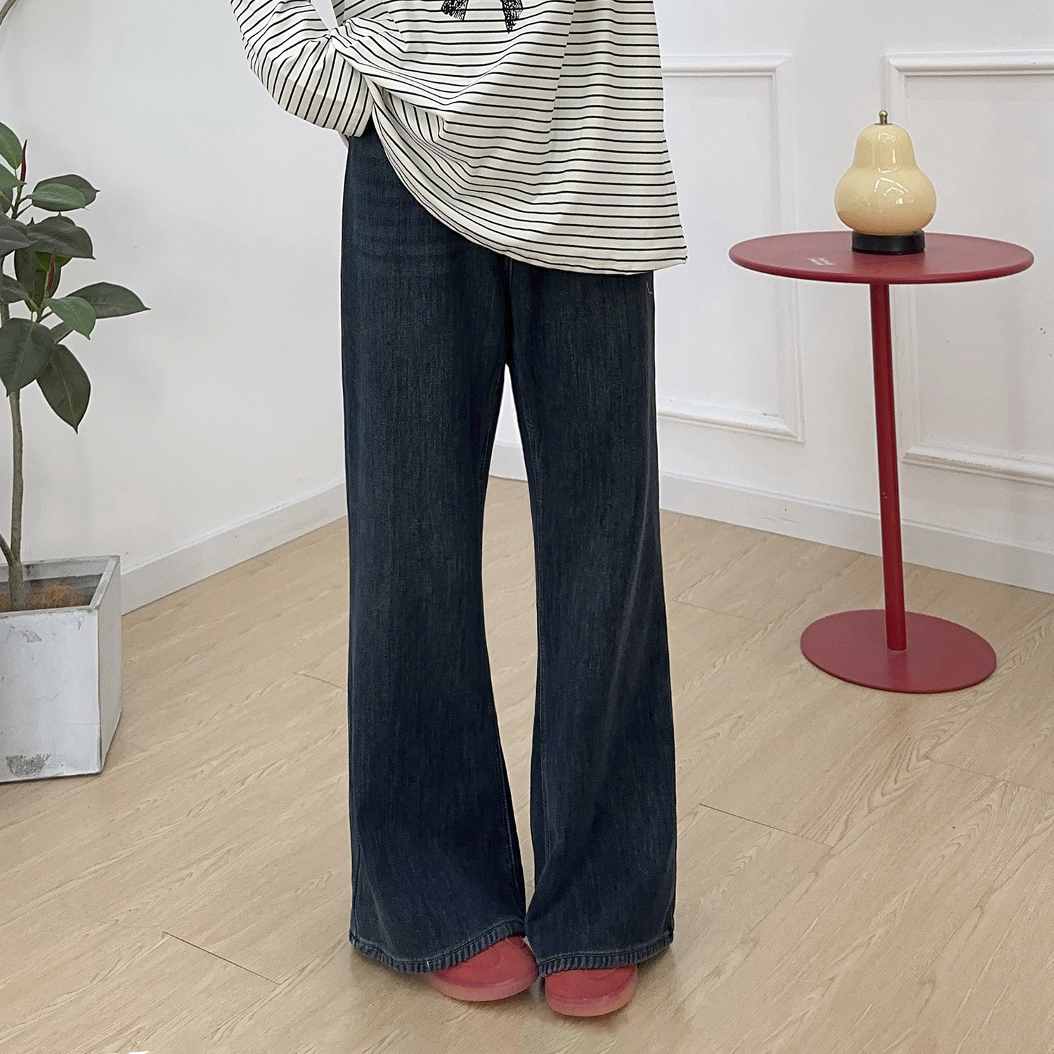 松紧高腰加绒休闲喇叭裤