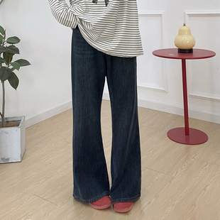 加绒胖mm高腰显瘦梨形身材喇叭裤 女冬季 复古蓝微喇牛仔裤 宛宛大码