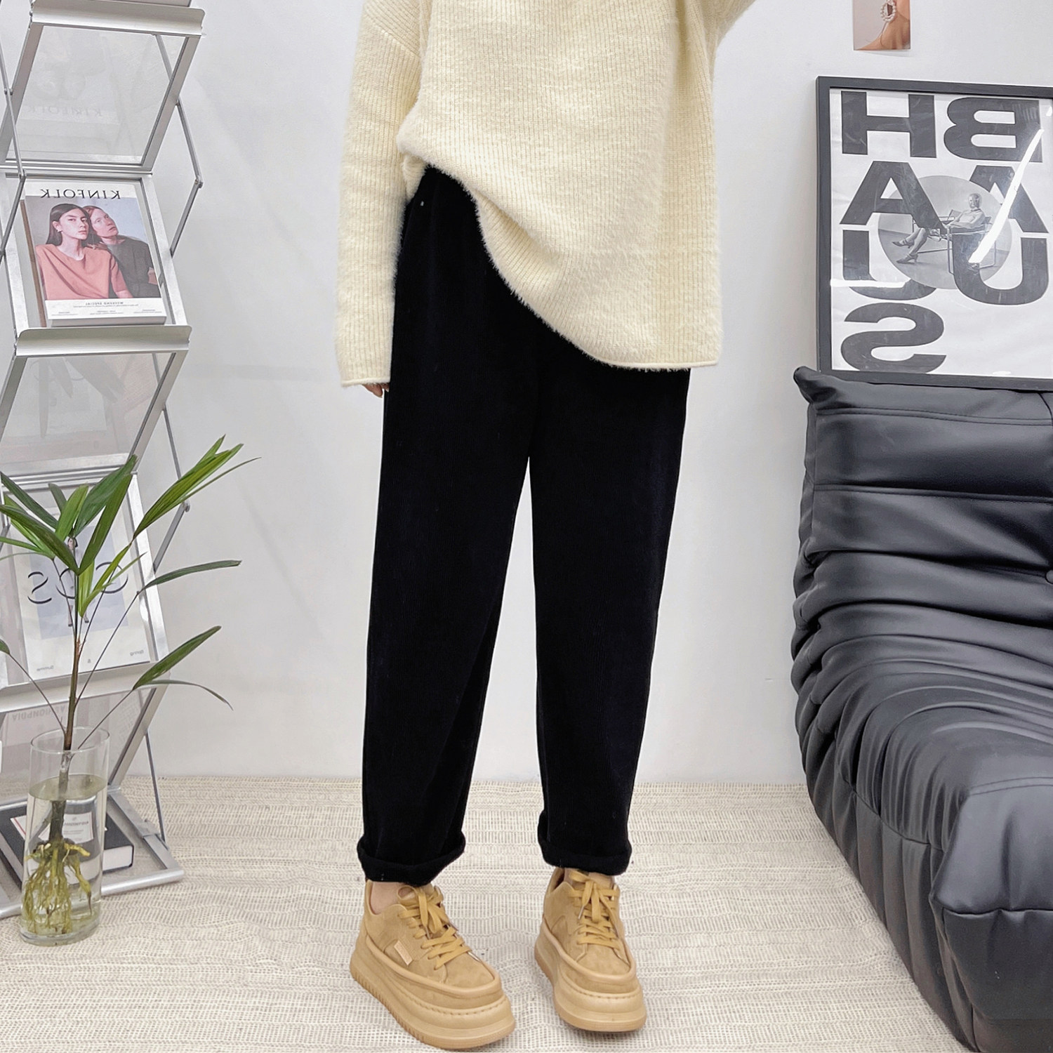 显瘦高腰宽松休闲加厚哈伦裤