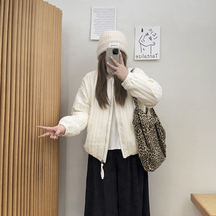 轻薄夹棉外套胖mm休闲翻领小棉衣宽松夹克潮 秋冬新款 宛宛大码 女装