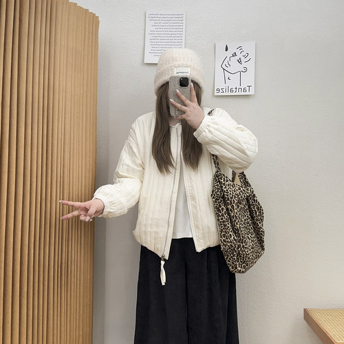 宛宛大码女装秋冬新款轻薄夹棉外套胖mm休闲翻领小棉衣宽松夹克潮