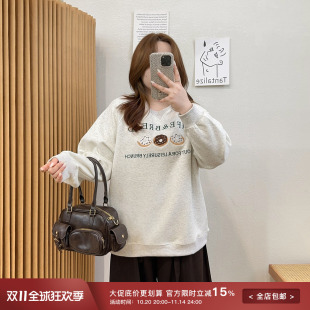 卫衣秋季 刺绣圆领套头长袖 胖mm韩系宽松显瘦百搭上衣 女装 宛宛大码