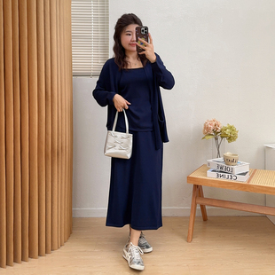 吊带半身裙三件套梨型身材显瘦套装 韩系气质针织开衫 女装 宛宛大码