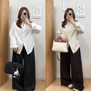 胖mm法式 新款 复古抽褶长袖 女秋季 设计感收腰显瘦衬衣 衬衫 宛宛大码