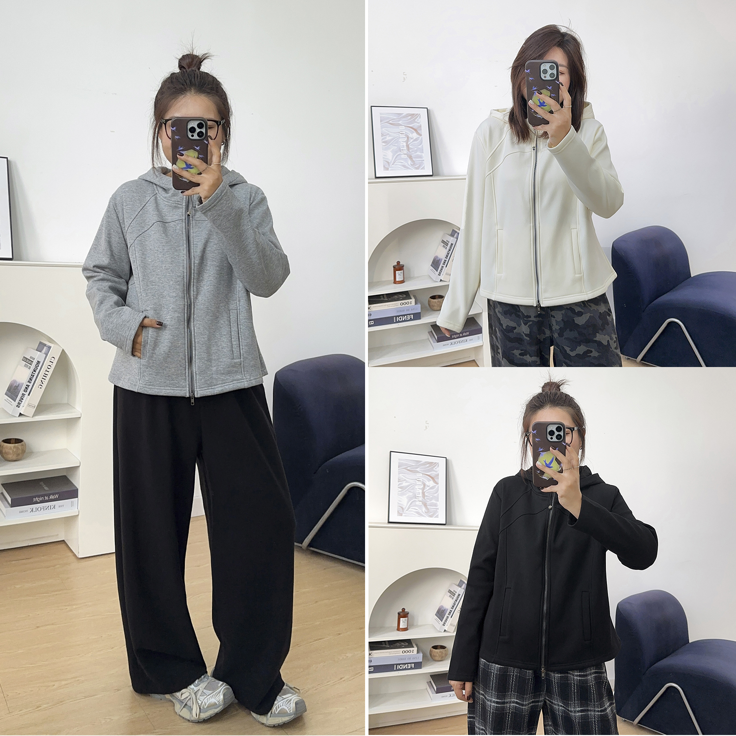 宛宛大码女宽松休闲加绒连帽开衫卫衣秋冬季运动遮肚显瘦外搭长袖