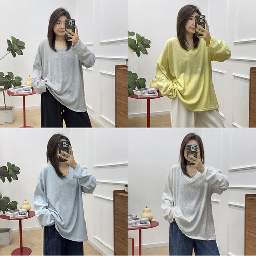 宛宛家大廓形V领休闲撞衫