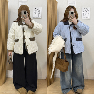 宛宛大码 微胖mm90白鸭绒翻领夹克外套菱格宽松显瘦保暖羽绒服 女装