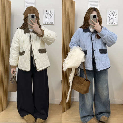 撞色灯芯绒拼接羽绒服外套