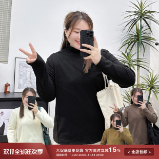 女秋冬内搭胖mm200斤半高领德绒长袖 2024新款 上衣 黑色打底衫 大码