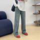 胖mm高腰梨形身材宽松阔腿裤 宛宛大码 新款 女春季 复古蓝直筒牛仔裤