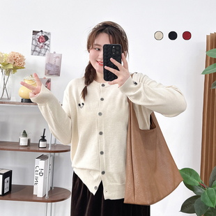 修身 春秋新款 女长袖 胖mm爱心针织开衫 打底毛衣小外套上衣 大码