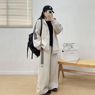 秋季 胖mm学院风套装 纯色卫衣上衣 两件套 休闲宽松卫裤 宛宛大码