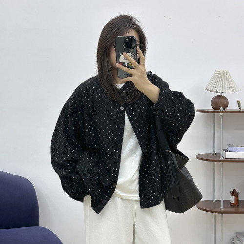 圆领休闲波点宽松薄外套