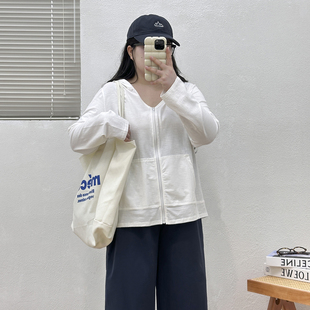 胖mm宽松显瘦百搭拉链开衫 宛宛大码 纯色外套春秋新款 连帽长袖 女装