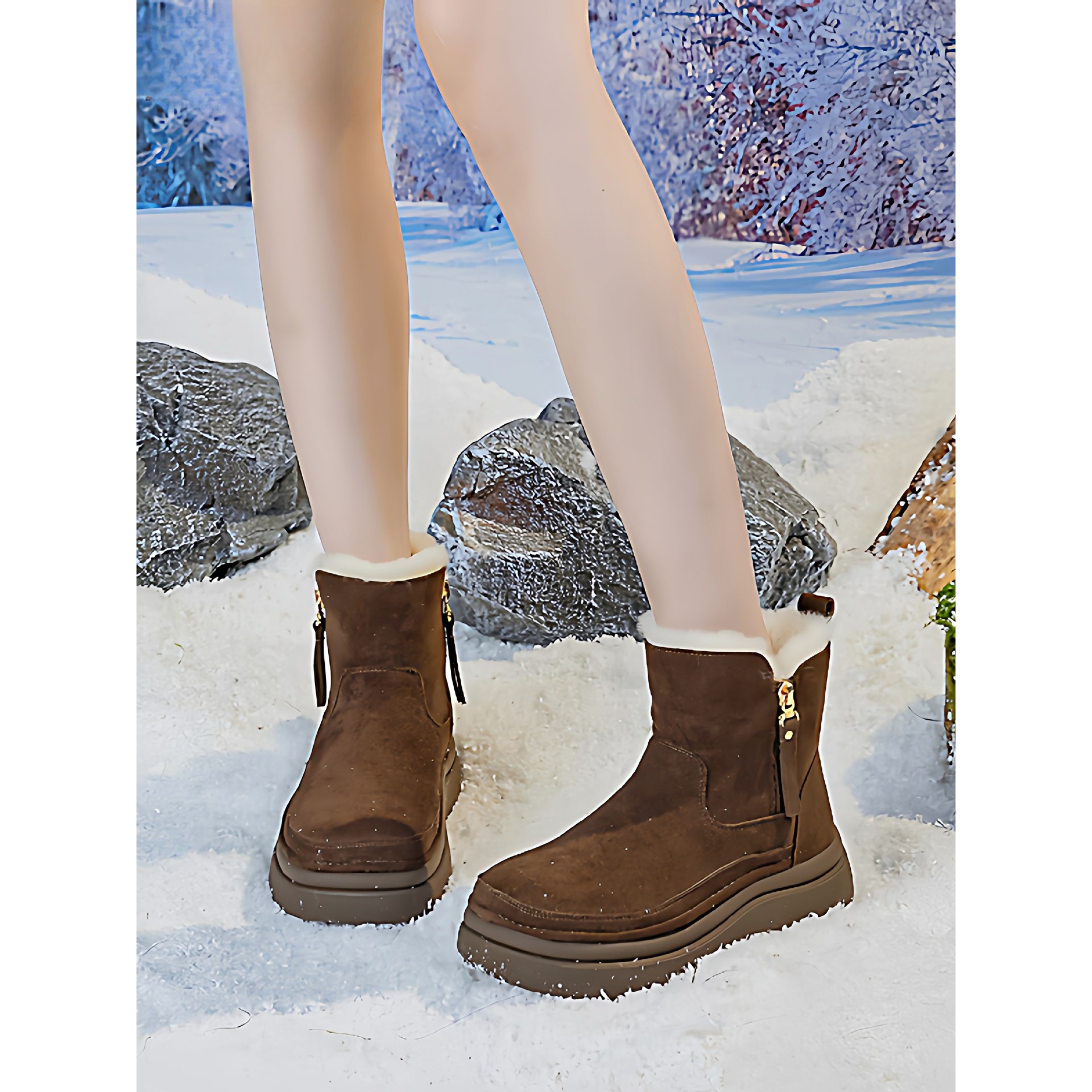 轻奢品牌厚底侧拉链雪地靴女秋冬2025新款御寒加绒保暖防滑短靴