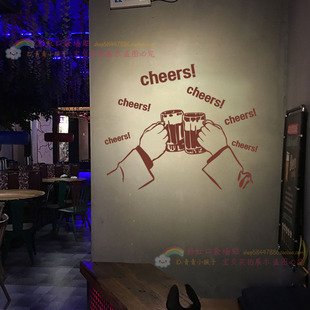 啤酒屋酒吧橱窗玻璃门创意装饰贴纸饭店背景墙壁cheers干杯墙贴画