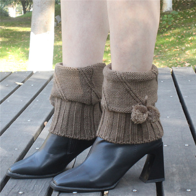 保暖女毛线宽松挂球短款袜套靴套