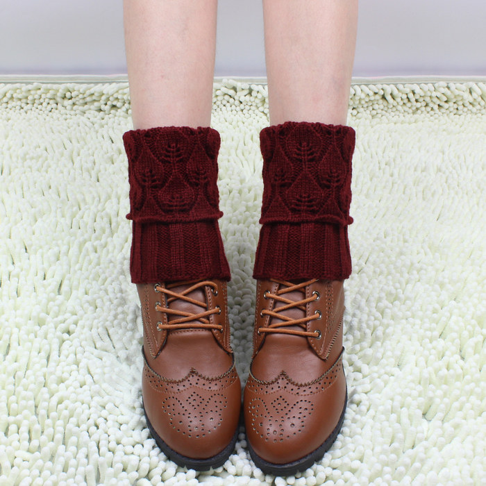 秋冬潮女短袜套护腿套百搭毛线宽松鞋套镂空叶子保暖脚裸靴套脚套