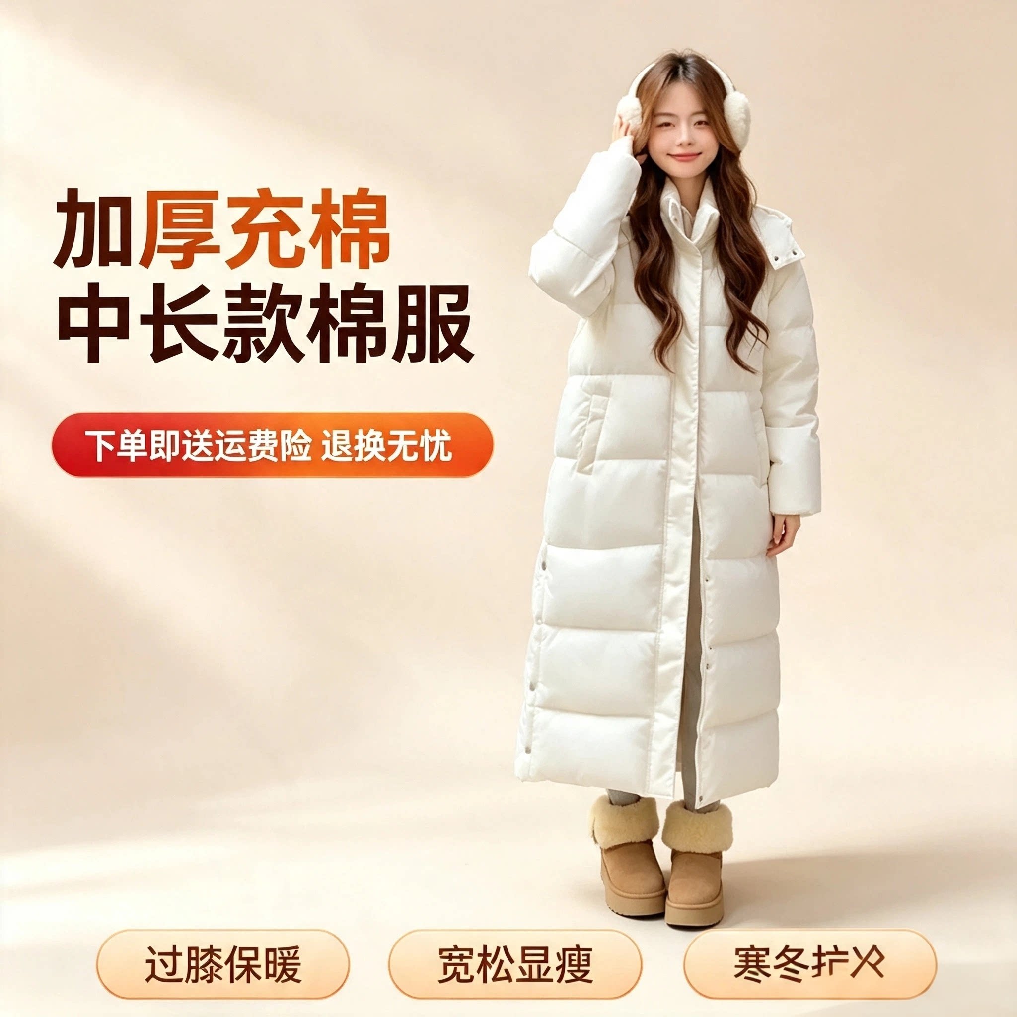 冬季女过膝加厚显瘦保暖面包服