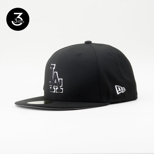 韩国代购NEWERA纽亦华5950平沿全封闭棒球帽白灰帽檐道奇描白边LA